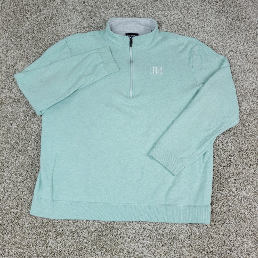 Straight Down Mens 2XL Solid Green Stretch Knit Quarter Zip Long Sleeve - Picture 2 of 7